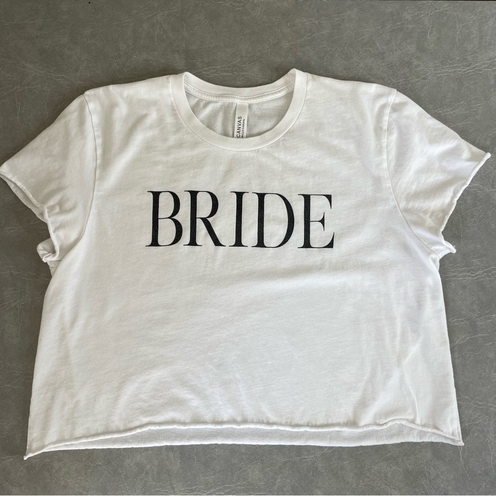 Final Markdown Bella Canvas White 'Bride' Short Sleeve Cropped Tee - Picture 2 of 6